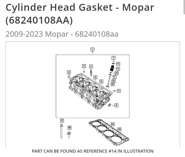 NEW Genuine Hemi Mopar Cylinder Head Gasket 68240109AA 2009 - 2023 Left Sided