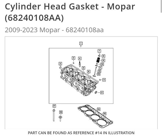 NEW Genuine Hemi Mopar Cylinder Head Gasket 68240109AA 2009 - 2023 Left Sided